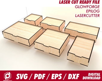 boxes with flip lid, 6 different size, for 1/8&quot; or 3.1mm thk wood - Svg / Pdf / Eps / Dxf Laser Cut File / Glowforge - Instant download