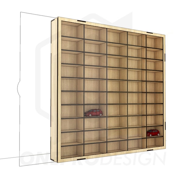 Pas un produit physique-Vitrine hotwheeI 50 voitures, avec curseur, pour bois 3mm / 4mm- Fichier découpé au laser Svg/Pdf/Eps/Dxf /-Téléchargement immédiat