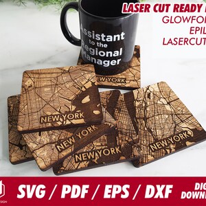 New York City wooden coaster, 6 unit puzzle coaster - Svg / Pdf / Eps / Dxf Laser Cut File / Glowforge - Instant download