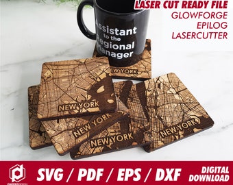 New York City wooden coaster, 6 unit puzzle coaster - Svg / Pdf / Eps / Dxf Laser Cut File / Glowforge - Instant download