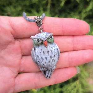 Owl necklace, Gray owl pendant,