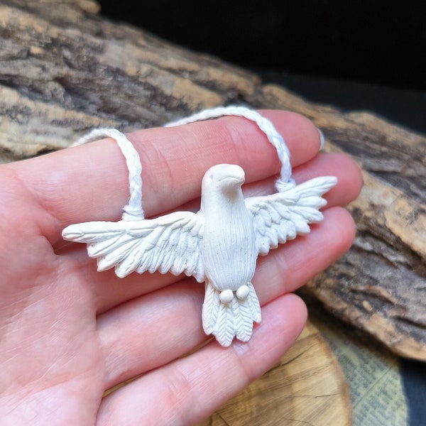 Pendant white raven, White crow necklace, Jewelry bird
