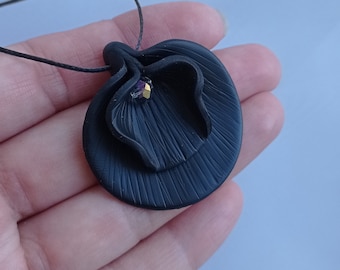 Black yoni pendant, labia jewelry, vulva necklace