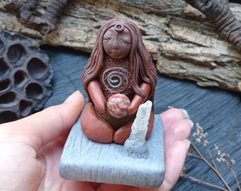 Statue Goddess Mother Earth with quartz and jasper,  Goddess Gaia Statue