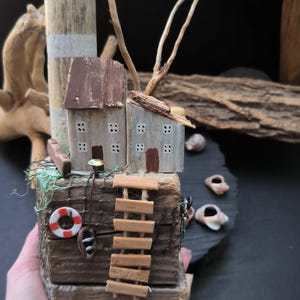 Wall art, Driftwood house ,Driftwood cottage eco decor, Miniature village seaside, Houses recycled wood  driftwood