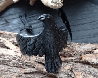 Handmade Polymer Clay Crow Bracelet: Gothic Biker Jewelry