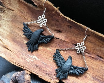 Raven earrings, crow earrings, odin's raven earrings, bird earrings