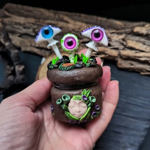 Small Potion Jar Creepy eyes, Apothecary Jar plant eyes, Magic bottle mushrooms
