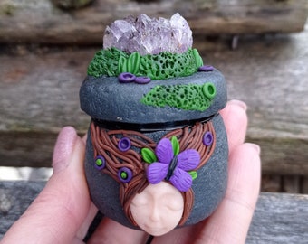 Small potion Jar Goddess, Amethyst Apothecary Jar, Butterfly Goddess