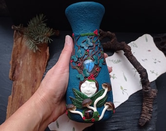 Vase goddess with labrador, Mushroom Apothecary Jar, Butterfly Goddess