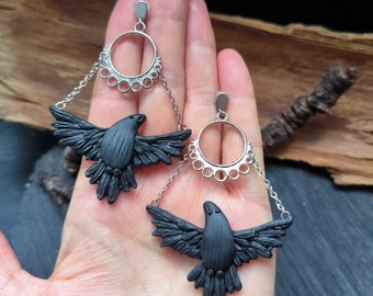 Raven earrings, crow earrings, odin's raven earrings, bird earrings