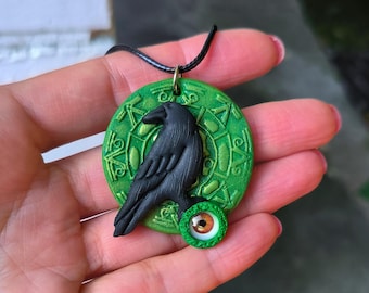 Colgante de cuervo con un ojo, joyería gótica, colgante de bruja