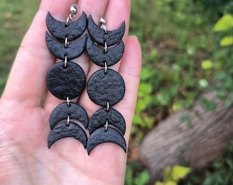Triple Moon-oorbellen, Wicca zwarte lange oorbellen