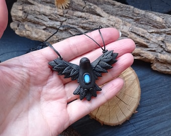 Mystic Raven Pendant, Crow Necklace, Celtic Raven Necklace, Viking Raven, Odin's Raven Pendant