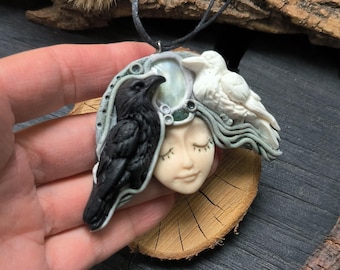 Pendant Crow, Raven Goddess Morrigan necklace