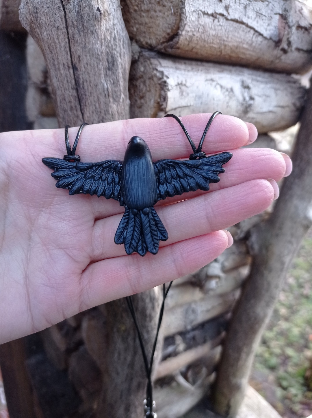 Handmade Polymer Clay Raven Necklace: Celtic Odin Pendant - Etsy