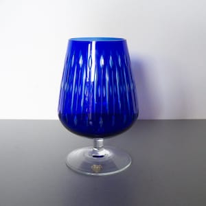Glass vase VEB Kunstglas Zella-Malis, vase from the GDR/GDR, blue vase like a cognac snifter, vintage, mid-century, cut glass