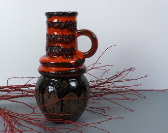 Vintage vase Scheurich, model Vienna, brown, orange, fat lava glaze, base mark 428-26, jug with handle