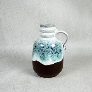 Vintage Jasba vase with handle, base mark 1234/18, 1960s/70s, brown/white/blue, ceramic, 18 cm, collector&#39;s item