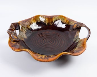 陶器製ボウル、直径32 cm、収納、1950年代、花模様、取っ手付き、底