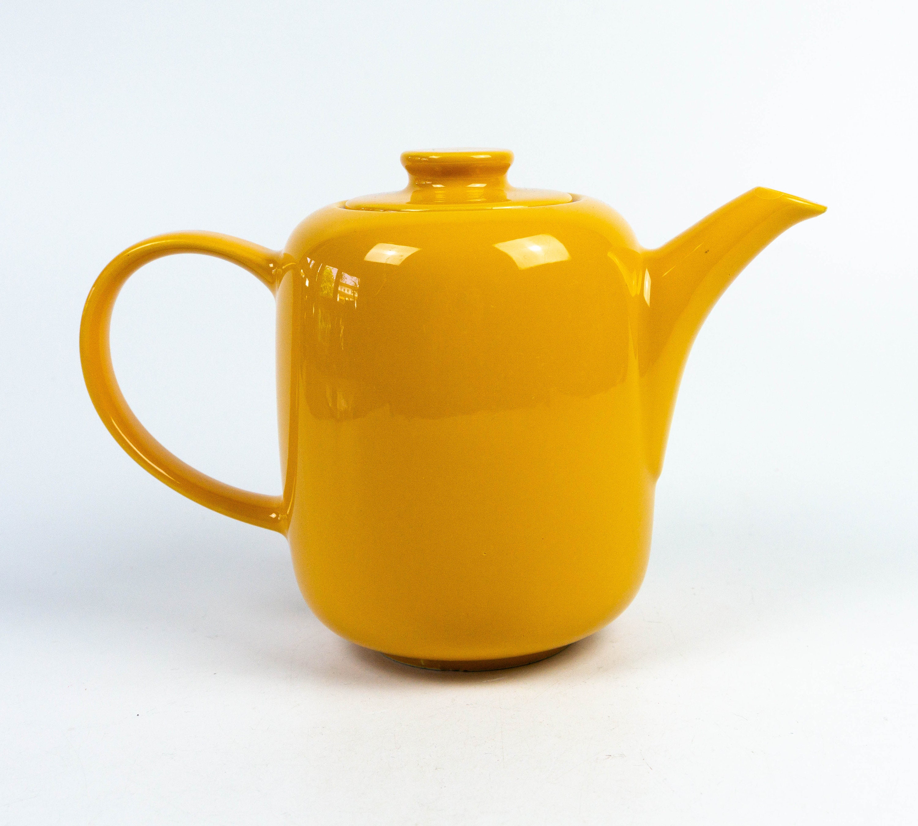 Mid-century Ceramic Teapot W Burgundy Metal Insulated Cozy Wood Finial  Handle Mod 