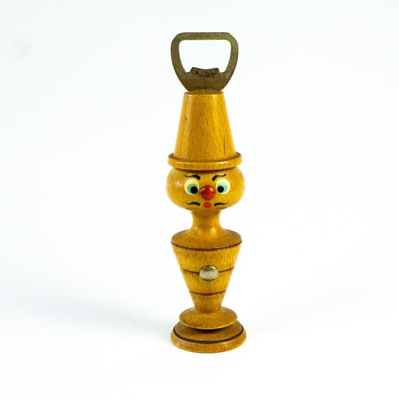 Flaschenöffner, Kapselheber, Vintage, ein Männchen aus Holz, Midcentury, 1970er Jahre