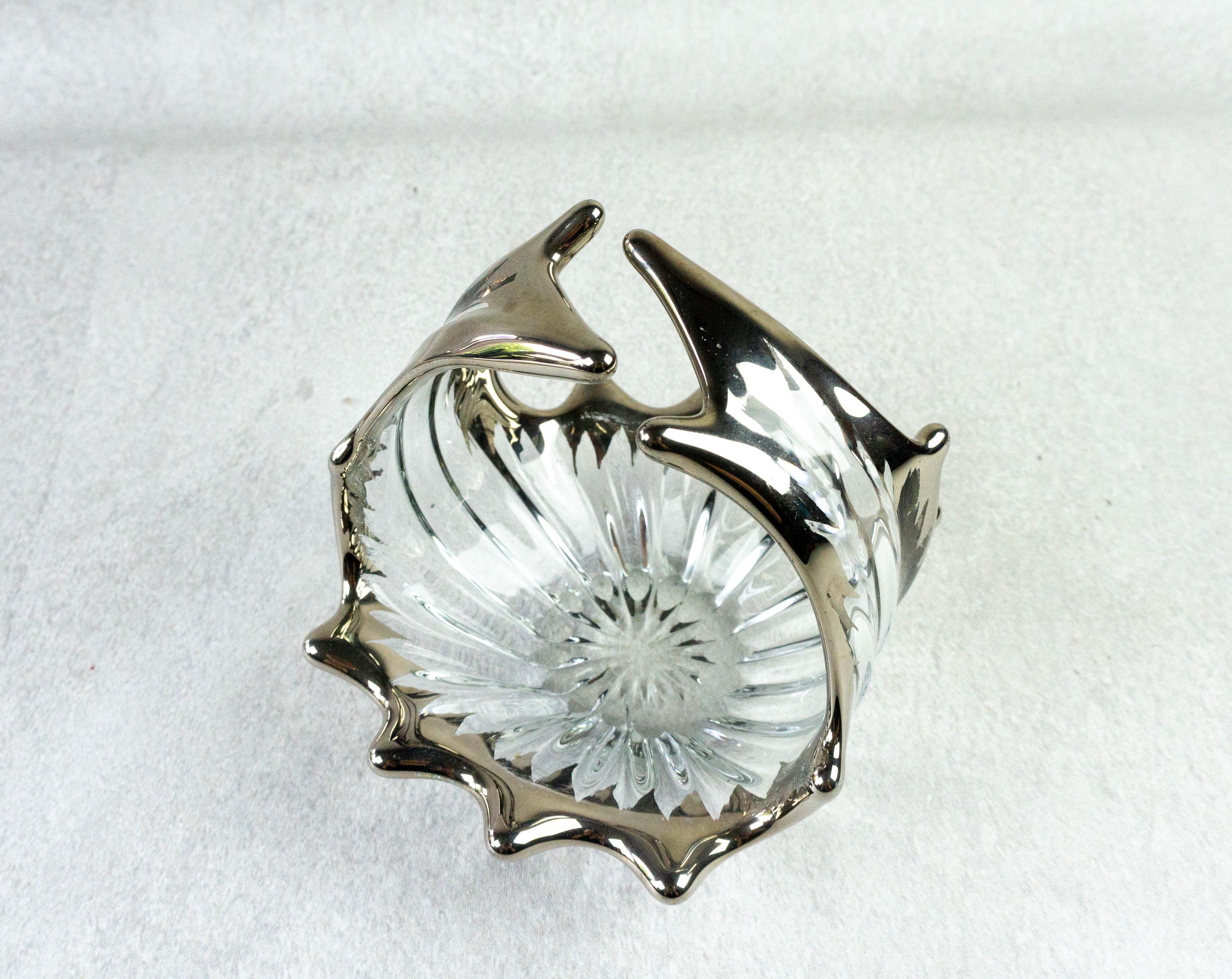 ヴィンテージガラスボウル ムラーノスタイル、ハンドル付き、尖った