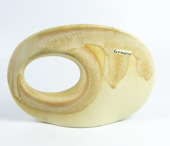 Flower Vase, 15 X 23 Cm, Flat, Formano Vintage Ceramic Vase, Oval, Unusual Shape, Vintage