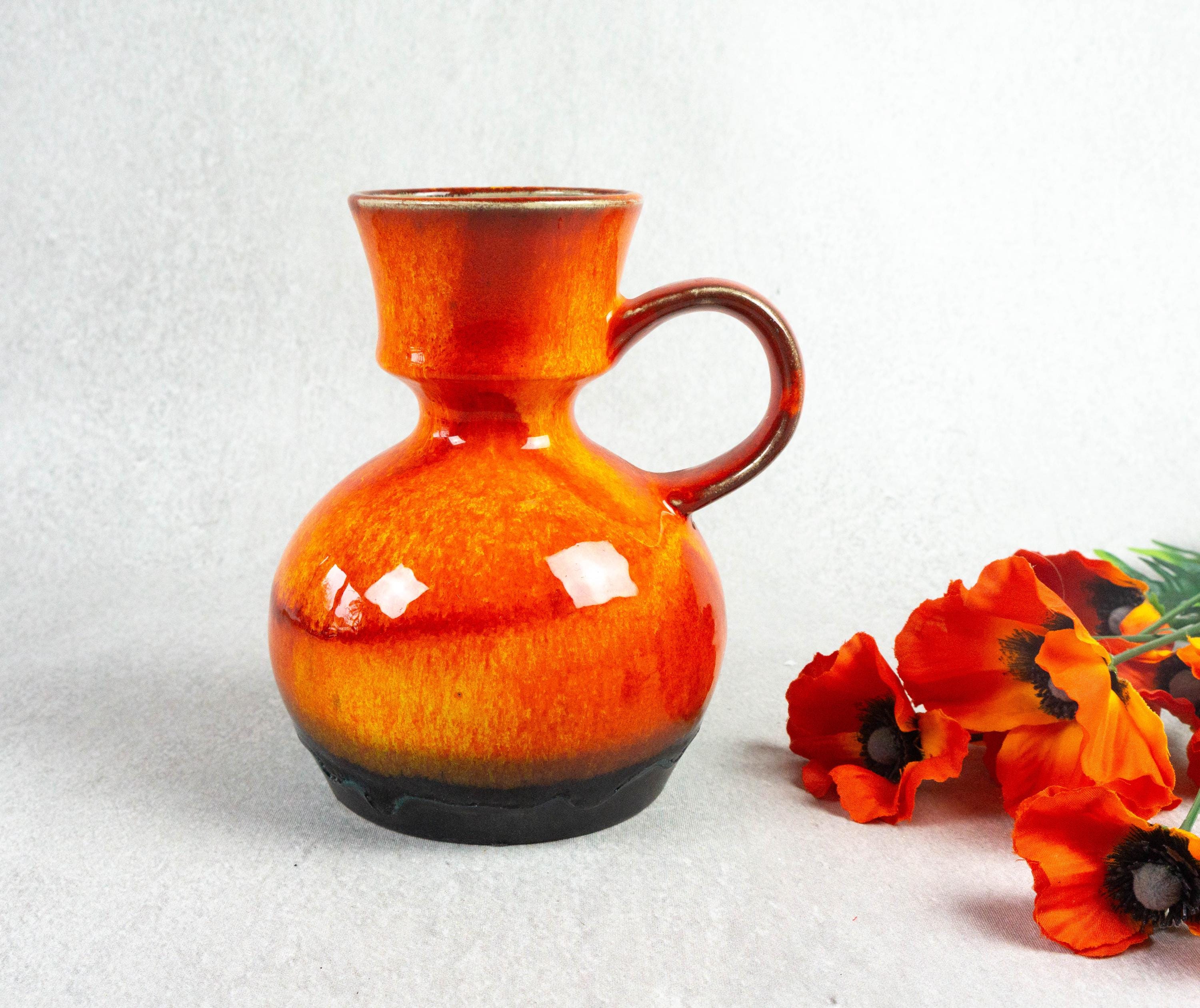 RERA 製陶器の花瓶、小さな花瓶、滑らかなグラデーション釉、オレンジ