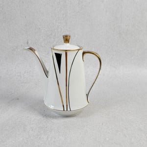 コーヒーポット、小型、容量450ml、1950年代～60年代のヴィンテージ、メーカー不明、ベージュ、ブラック、ゴールド