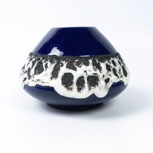 Vase Jasba, Vintage Ufo Vase, blue white fat lava glaze Mid-Century ceramic, base mark 75 10