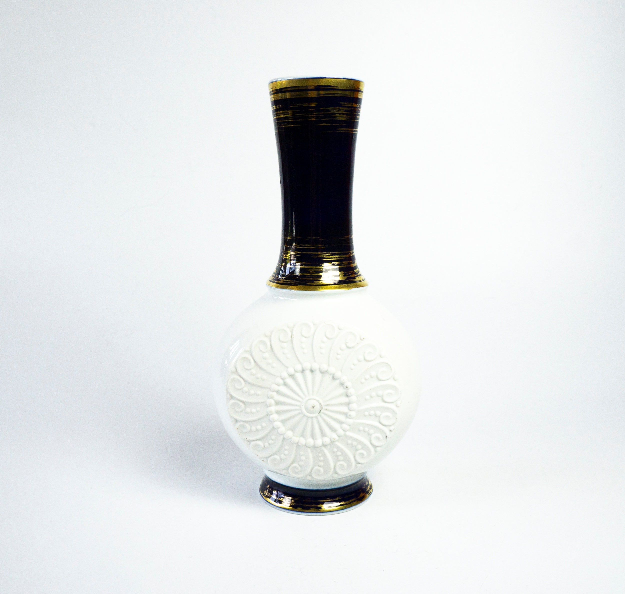 花瓶 ロイヤルKPM、素焼き磁器の花瓶、構造装飾、コバルトブルー