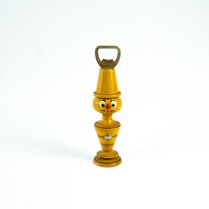 Bottle opener, cap lifter, vintage, a little man made of wood, midcentury, 1970s