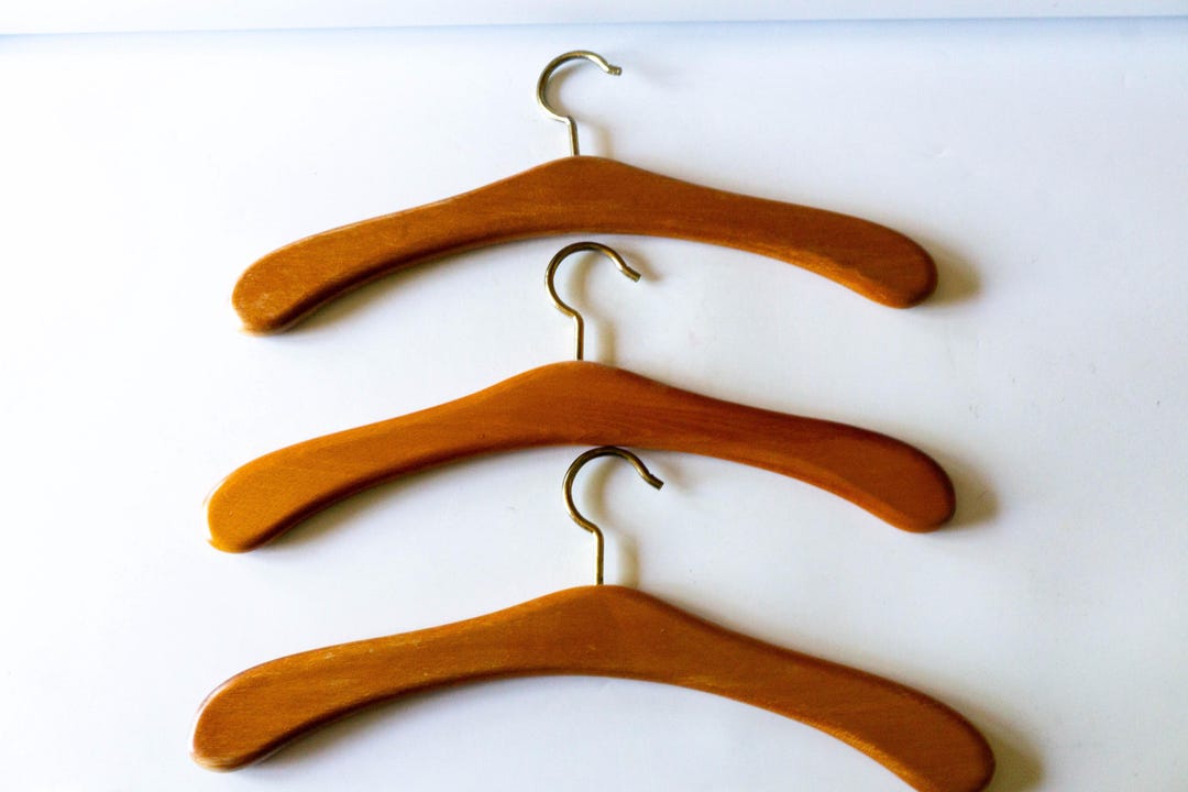 Vintage Wooden Clothes Hanger Set, Sustainable Clothes Hangers, Retro ...