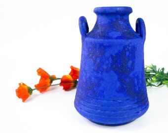 Hartwig Heyne vase in rare blue, Hoy Ceramics, vintage vase, brutalist, vase with one handle, 19.5 cm high