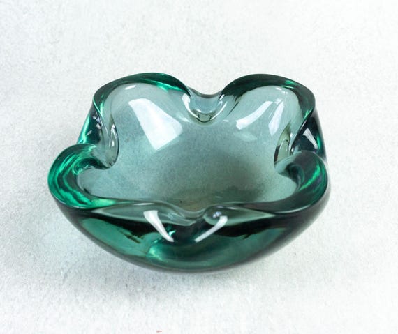 Glass Ashtray, Probably From Italy/murano, Smoked Glass, Mid
