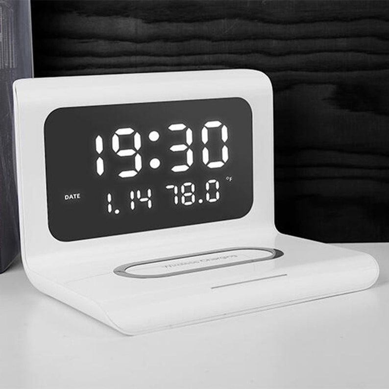 Qi Fast Wireless Charging Digital Clock Date Temperature Etsy