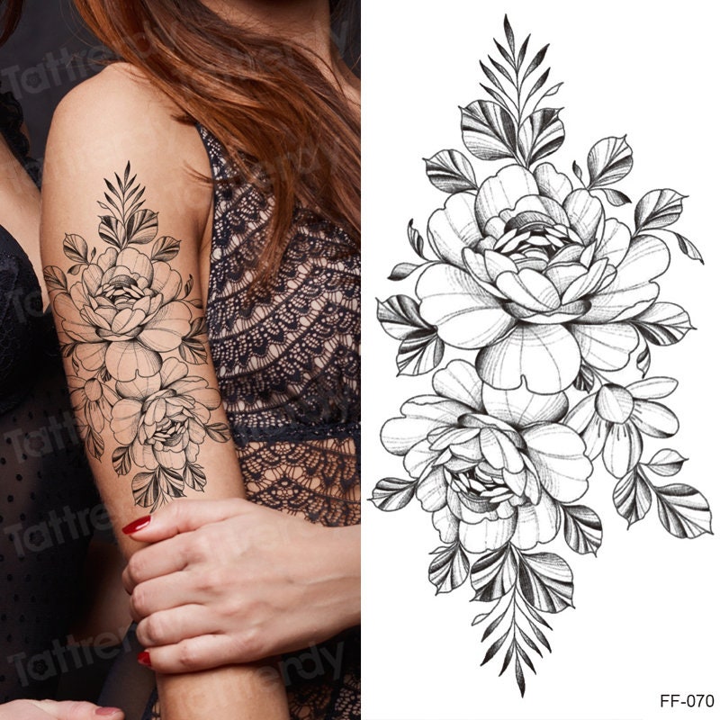 Temporary Tattoo Women Fake Tattoos Temp Tattoos Flower Etsy Temporary Tattoo Women Fake Tattoos Temp Tattoos Flower Etsy