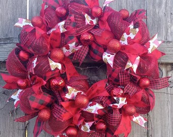 Red Romantic Wreath with Hearts & Love Ribbon | Elegant Front Door Decor | Feminine Home Accent