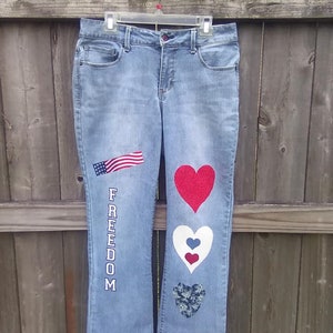 Size 14 Ladies Vintage Style Boot Cut Jeans, Patriotic, Christmas, gift, woman, women, freedom