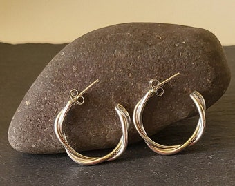 Hoop earrings 925 sterling silver twisted 25 x 3 mm twisted