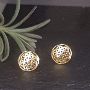 Flower of Life Stud Earrings 925 Sterling Silver Gold Plated Flower of Life Flower of Life Mandala