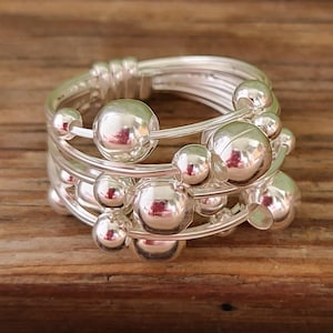 Bubblering massiver 925er Sterling Silberring Kugelring Dot Pünktchen Bubble Ring Chunky Ring Ball Ring