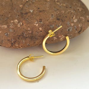 Vierkante oorringen, 925 sterling zilver, verguld, 20 x 2 mm, robuuste, fijne oorringen, eenvoudige oorringen, lichtgewicht oorringen