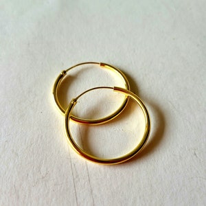 Hoop earrings round 925 sterling silver gold plated 30 x 2 mm