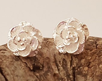 Large Rose 925 Sterling Silver Stud Earrings Flower Rose Studs