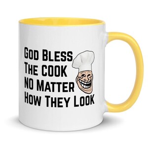 Sarcastic Modern Coffee Mug, Funny &quot;God Bless The Cook, No Matter How They Look&quot; Ceramic Cup