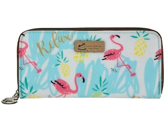 Flamingo Waterproof Portable Long Wallet, Holds 5.5 Inch Phone, Pony Shaped Zipper, Cute Gift