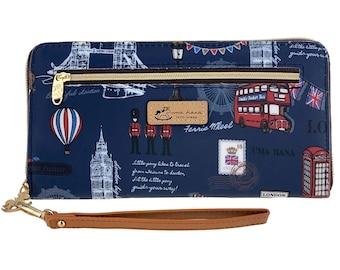 London England Waterproof Zipper Wristlet Long Wallet, Cute Gift for Women & UK Lovers