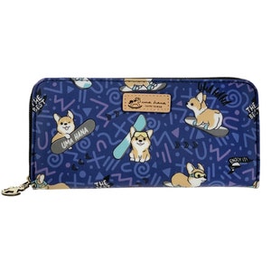 Snow Corgi Cartera larga portátil impermeable, con capacidad para teléfono de 5,5 pulgadas, cremallera en forma de pony, lindo regalo para los amantes de Corgi